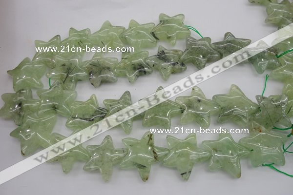 CFG919 15.5 inches 30*33mm carved star green rutilated quartz beads