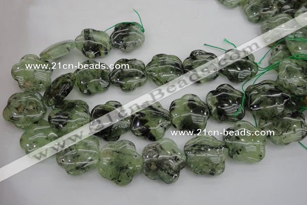 CFG922 15.5 inches 32*33mm carved flower green rutilated quartz beads