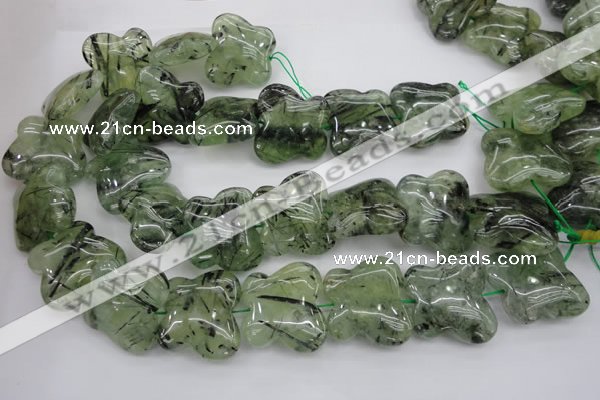 CFG925 15.5 inches 30*33mm carved butterfly green rutilated quartz beads