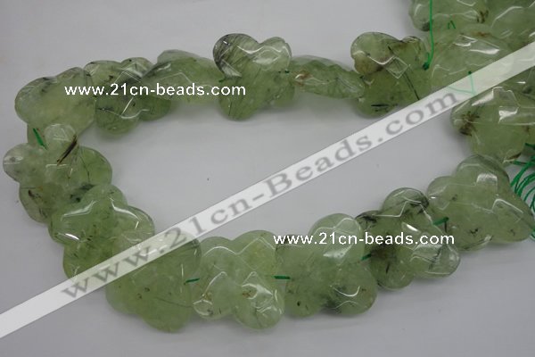 CFG926 30*33mm faceted & carved butterfly green rutilated quartz beads