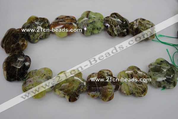 CFG936 32*33mm faceted & carved flower yellow & green opal beads