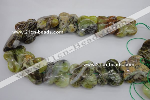 CFG938 15.5 inches 30*33mm carved butterfly yellow & green opal beads