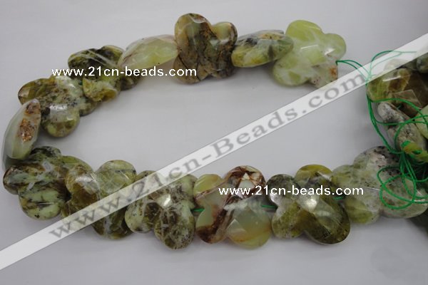 CFG939 30*33mm faceted & carved butterfly yellow & green opal beads