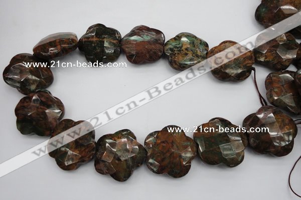CFG942 32*33mm faceted & carved flower green opal gemstone beads