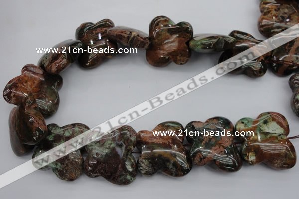 CFG944 15.5 inches 30*33mm carved butterfly green opal gemstone beads