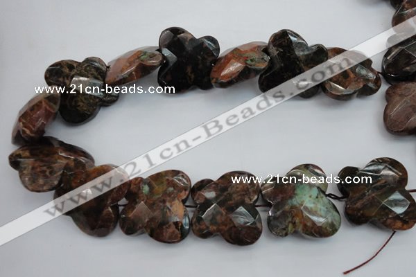 CFG945 30*33mm faceted & carved butterfly green opal gemstone beads