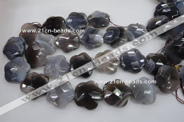 CFG948 32*33mm faceted & carved flower grey botswana agate beads