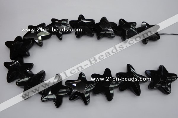 CFG954 15.5 inches 30*33mm faceted & carved star black agate beads