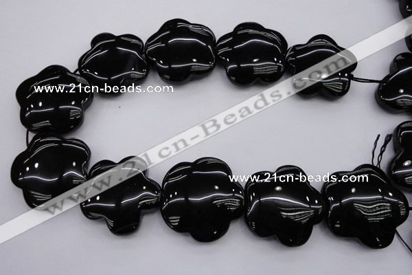 CFG956 15.5 inches 32*33mm carved flower black agate beads