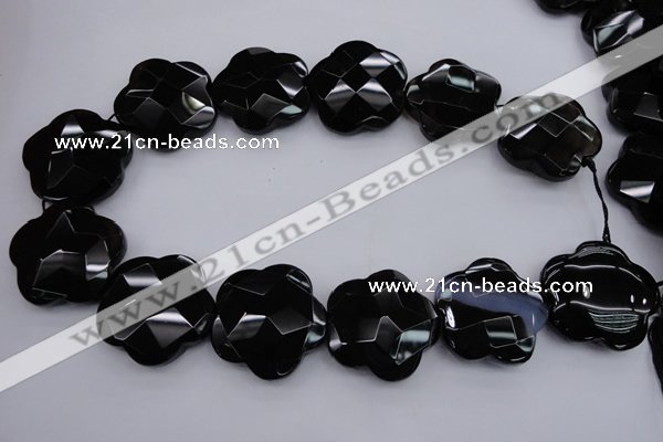 CFG957 15.5 inches 32*33mm faceted & carved flower black agate beads