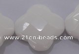 CFG971 15.5 inches 32*33mm faceted & carved flower white porcelain beads