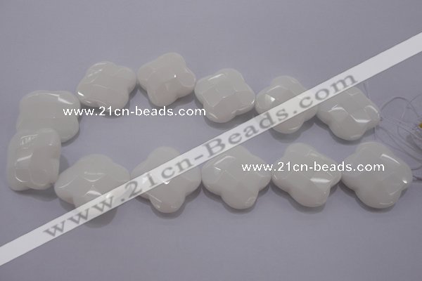 CFG971 15.5 inches 32*33mm faceted & carved flower white porcelain beads