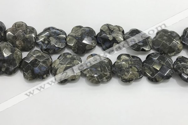 CFG981 15.5 inches 33*33mm carved flower grey opal beads