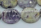 CFJ02 15.5 inches 25mm flat round natural purple flower stone beads