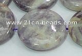 CFJ03 15.5 inches 30mm flat round natural purple flower stone beads