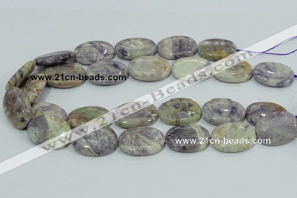 CFJ15 15.5 inches 30*40mm oval natural purple flower stone beads