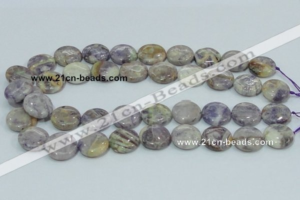CFJ16 15.5 inches 16mm flat round natural purple flower stone beads
