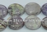 CFJ17 15.5 inches 18mm flat round natural purple flower stone beads