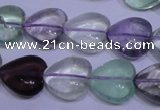 CFL1054 15 inches 14*14mm heart natural fluorite gemstone beads