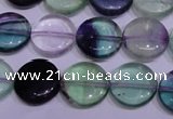 CFL1061 15 inches 10mm flat round natural fluorite gemstone beads