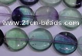 CFL1062 15 inches 12mm flat round natural fluorite gemstone beads