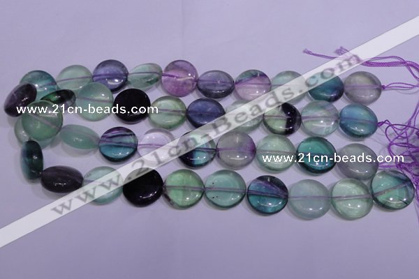 CFL1062 15 inches 12mm flat round natural fluorite gemstone beads