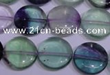 CFL1063 15 inches 14mm flat round natural fluorite gemstone beads