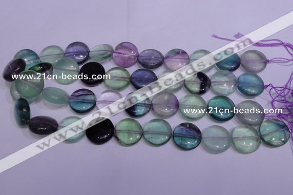 CFL1063 15 inches 14mm flat round natural fluorite gemstone beads