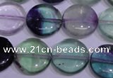 CFL1064 15 inches 16mm flat round natural fluorite gemstone beads