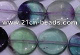 CFL1066 15 inches 20mm flat round natural fluorite gemstone beads