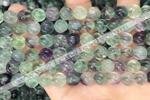 CLF1167 15.5 inches 8mm carved round fluorite gemstone beads