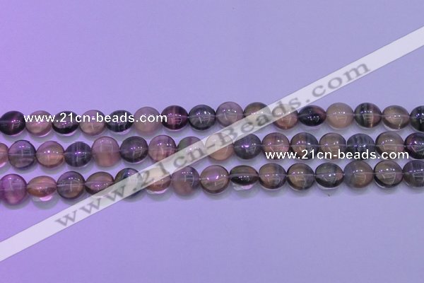 CFL1331 15.5 inches 10mm flat round purple fluorite gemstone beads