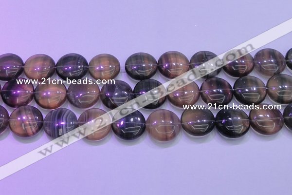 CFL1337 15.5 inches 20mm flat round purple fluorite gemstone beads