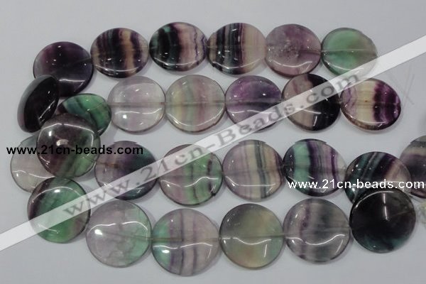 CFL169 15.5 inches 30mm flat round natural fluorite beads wholesale