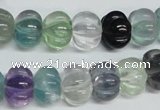 CFL301 15.5 inches 10*14mm carved rondelle natural fluorite beads