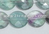 CFL320 15.5 inches 20mm faceted coin natural fluorite beads