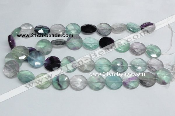 CFL320 15.5 inches 20mm faceted coin natural fluorite beads