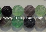 CFL458 15.5 inches 14mm carved round natural fluorite beads