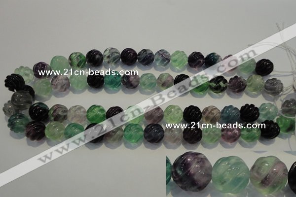 CFL458 15.5 inches 14mm carved round natural fluorite beads