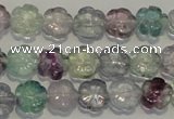 CFL491 15.5 inches 10mm carved flower natural fluorite beads