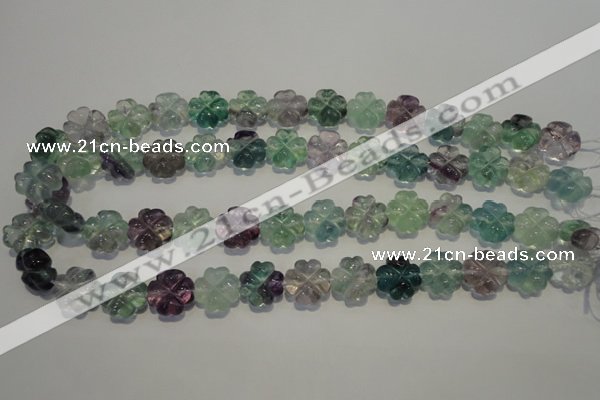 CFL493 15.5 inches 15mm carved flower natural fluorite beads