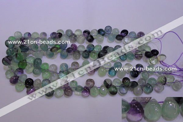 CFL703 Top-drilled 9*11mm teardrop natural fluorite beads wholesale