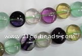 CFL783 15.5 inches 10mm flat round rainbow fluorite gemstone beads