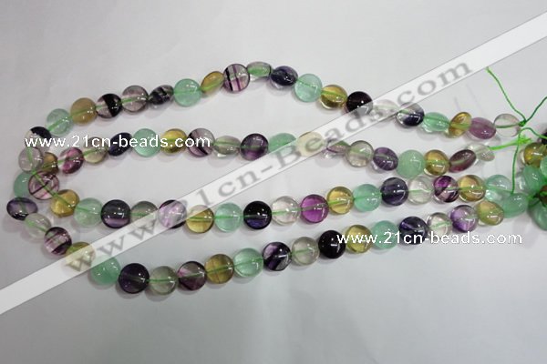 CFL783 15.5 inches 10mm flat round rainbow fluorite gemstone beads