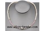 CFN100 potato white freshwater pearl & rose quartz necklace, 16 - 24 inches