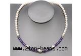 CFN101 potato white freshwater pearl & amethyst necklace, 16 - 24 inches