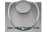 CFN106 potato white freshwater pearl & blue sea sediment jasper necklace, 16 - 24 inches