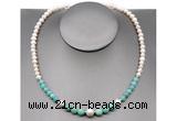 CFN107 potato white freshwater pearl & amazonite necklace, 16 - 24 inches