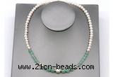 CFN111 potato white freshwater pearl & green aventurine necklace, 16 - 24 inches