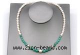 CFN112 potato white freshwater pearl & peafowl agate necklace, 16 - 24 inches